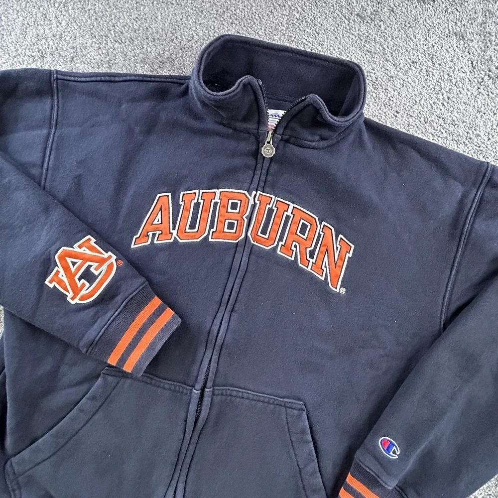Champion Auburn Tigers Full Zip Varisity Jacket Navy Orange Mens Large Thick